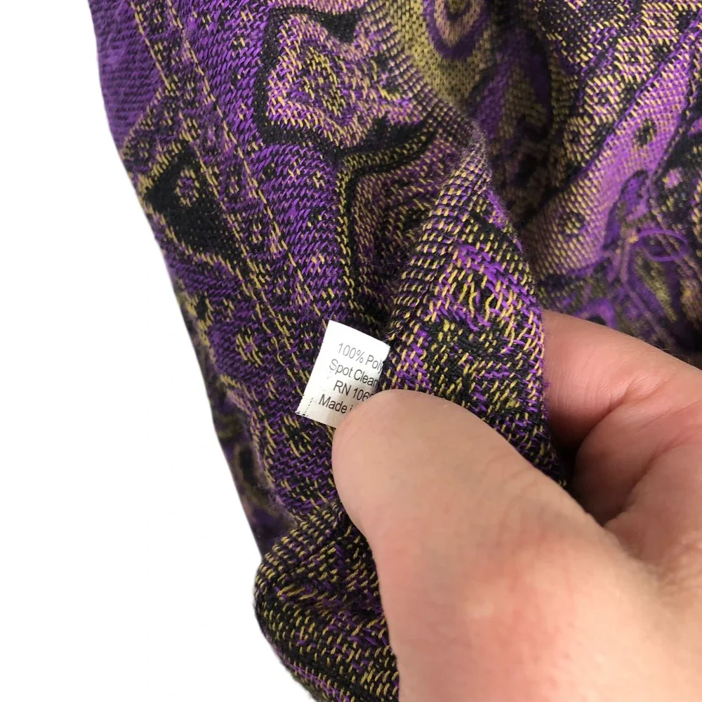 Reversible Boho Purple Paisley Print Pashmina Scarf Fringe Rave Festival Wrap